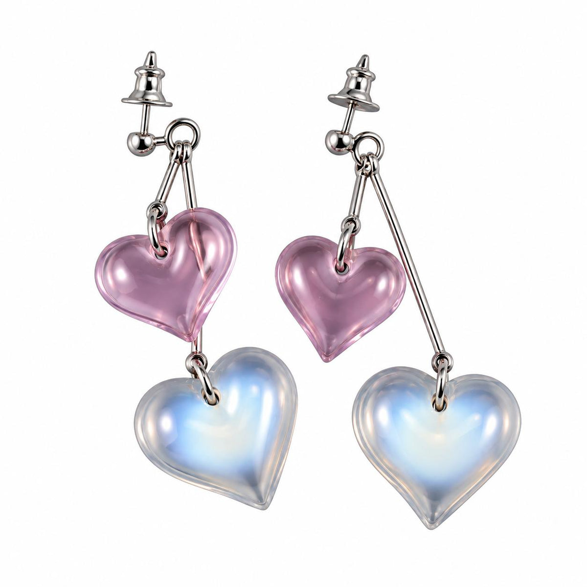 Lalique Amour Beau Coup Multi Color Crystal Sterling Heart Drop Earrings 7765600