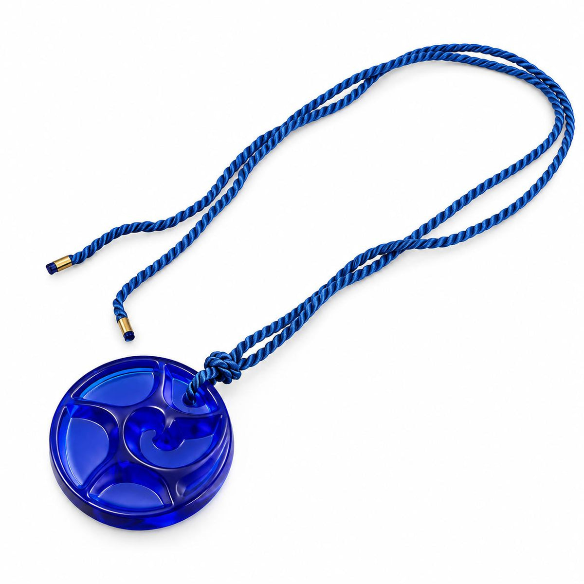 Lalique Tourbillon Cap Ferrat Blue Crystal Pendant Cord Necklace 7740400