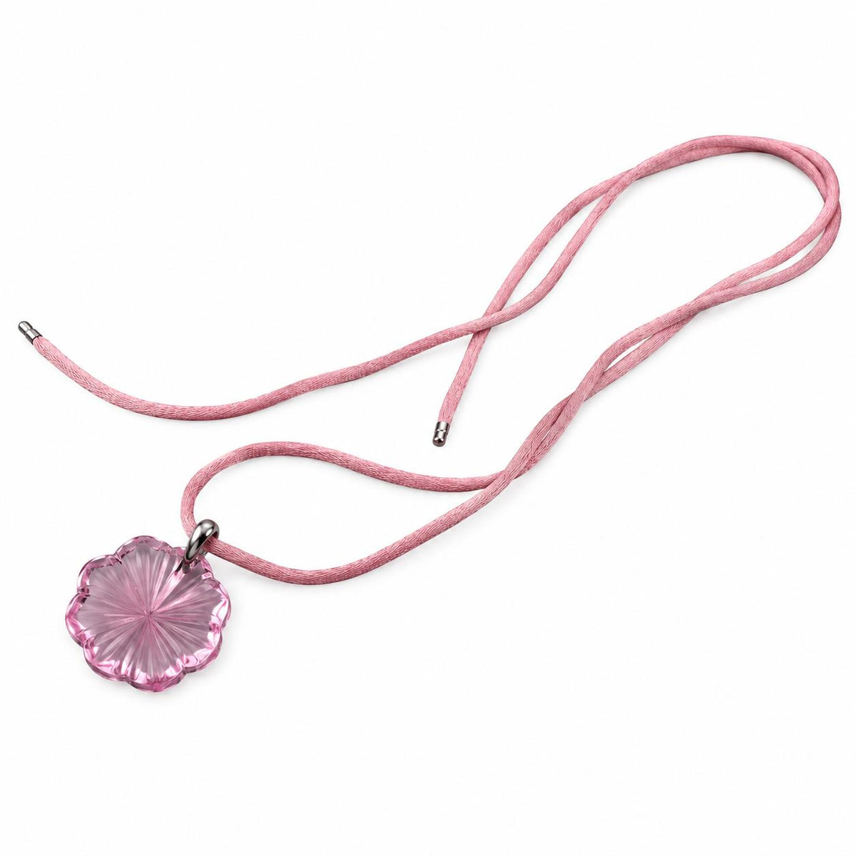 Lalique Bonheur Four Leaf Clover Pink Crystal Sterling Pendant Necklace 6705300