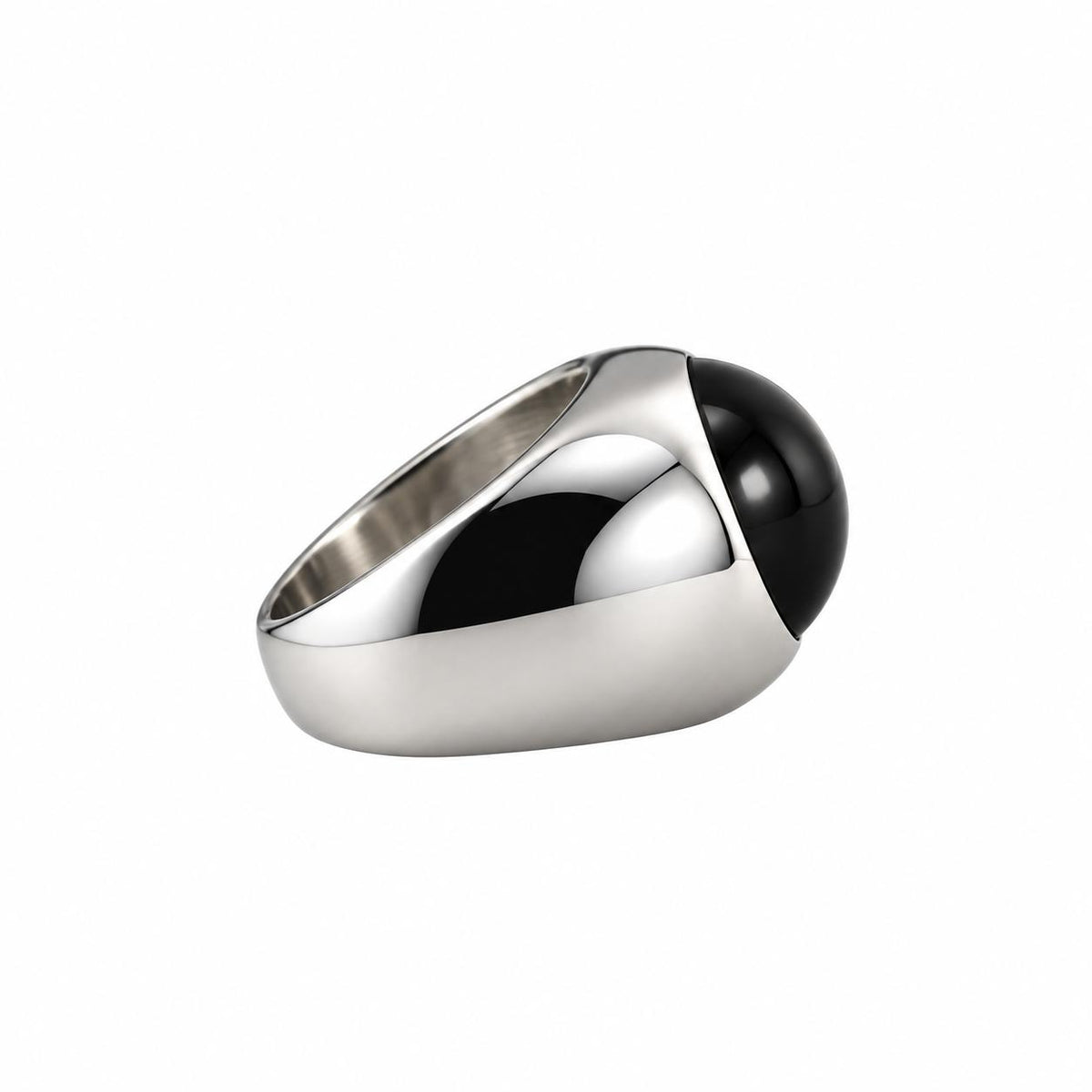 Lalique Cabochon Black Crystal Sterling Silver Ring 6680051