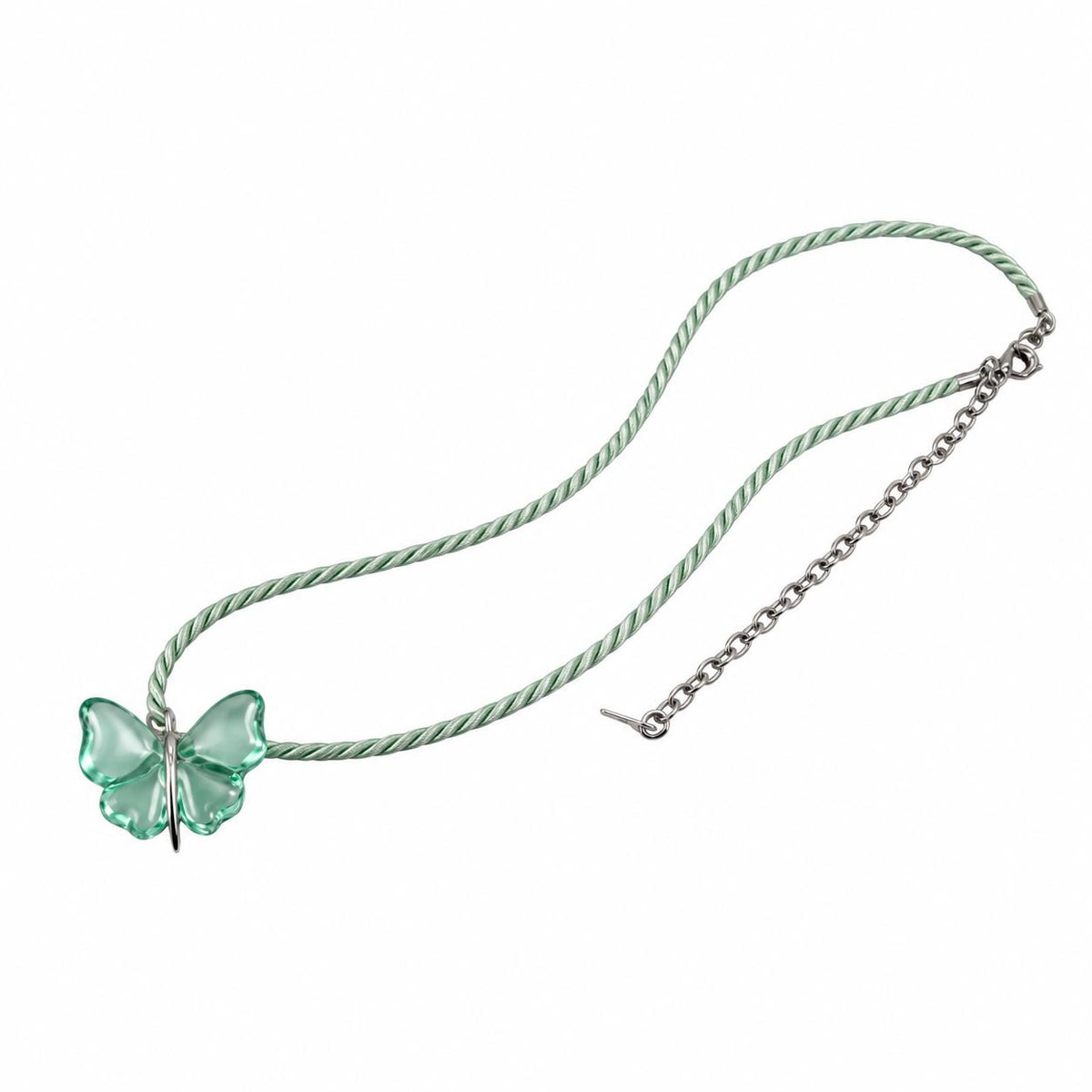 Lalique Papillon Lagoon Crystal Silver Butterfly Pendant Cord Necklace 7680300