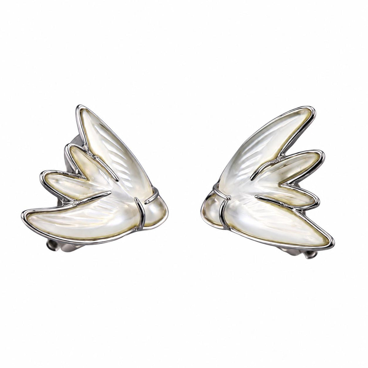Lalique Hirondolles Swallows Clear Crystal Sterling Silver Clip Earrings 6701400