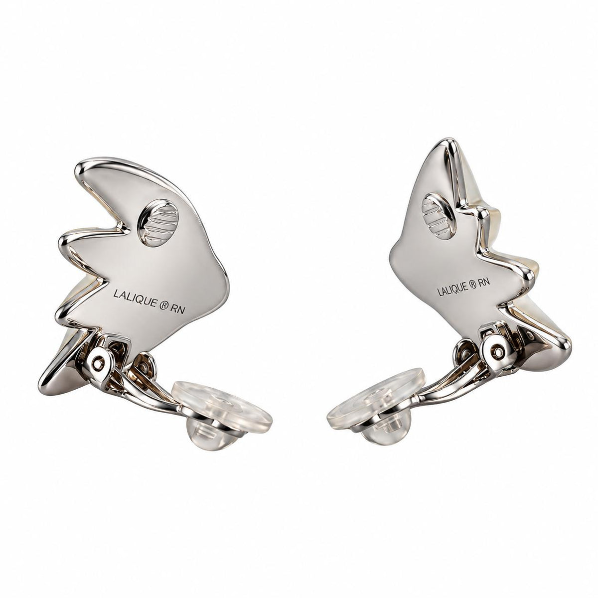 Lalique Hirondolles Swallows Clear Crystal Sterling Silver Clip Earrings 6701400