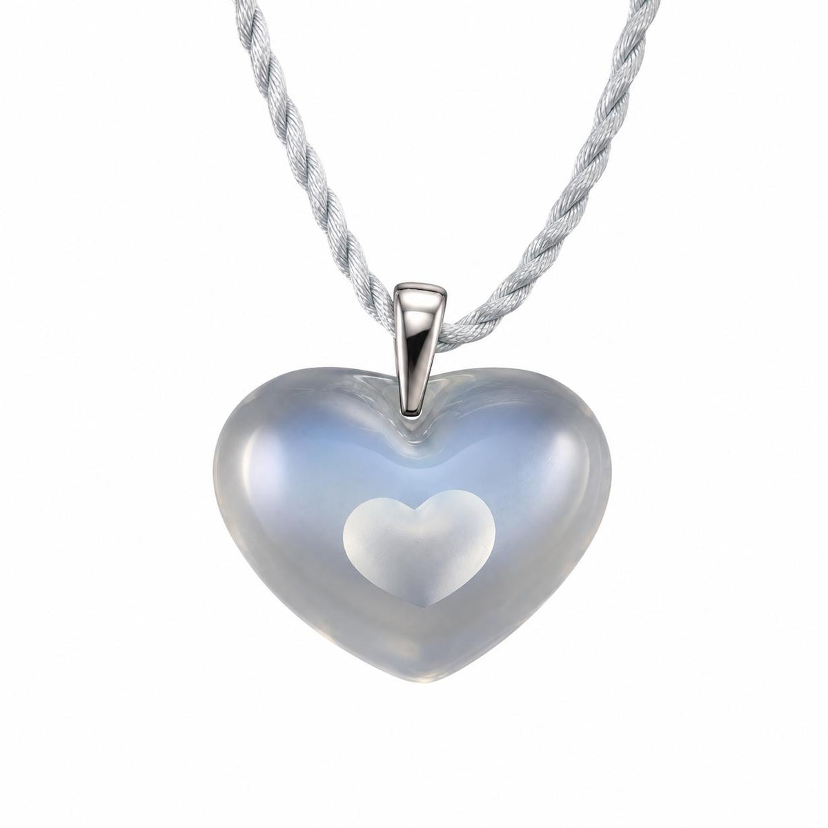 Lalique Amour A La Folie Opal Crystal Silver Heart Pendant Necklace 6733000