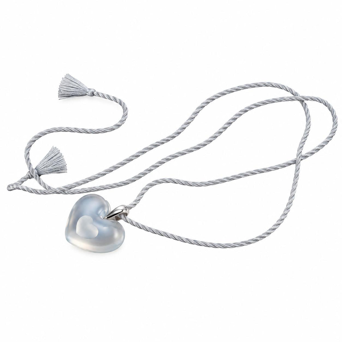 Lalique Amour A La Folie Opal Crystal Silver Heart Pendant Necklace 6733000