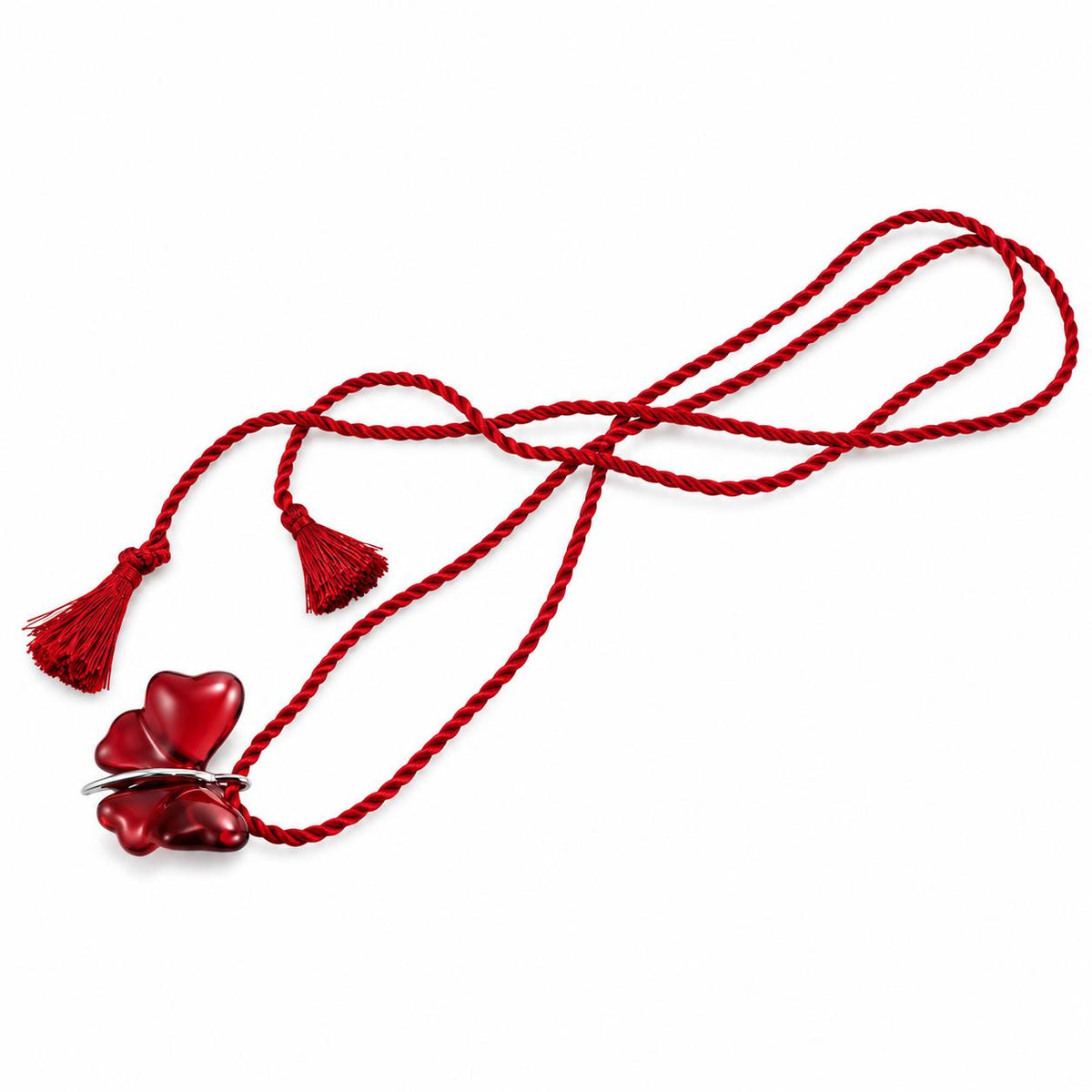Lalique Papillon Red Crystal Silver Butterfly Pendant Cord Necklace 7680400