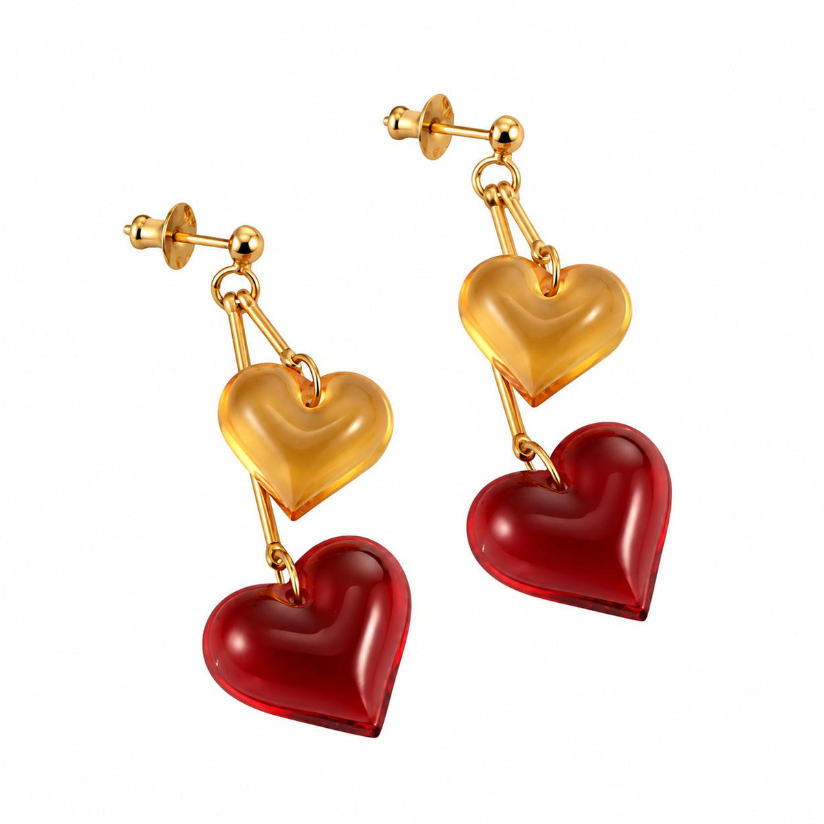 Lalique Amour Beau Coup Red Amber Crystal Vermeil Silver Drop Earrings 7765500