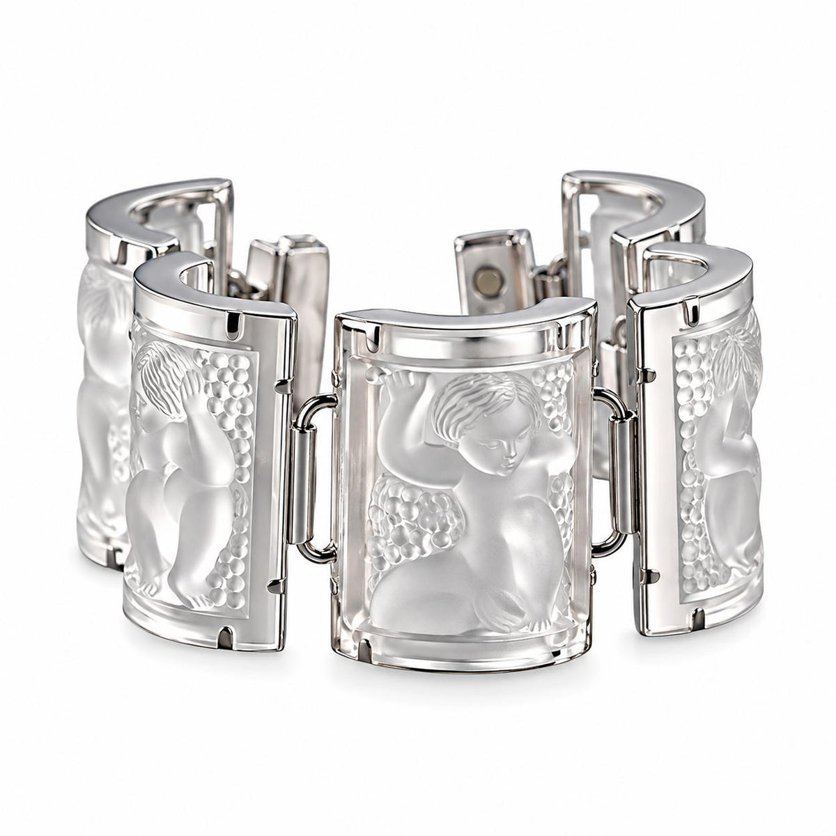 Lalique Nysa Clear Crystal Sterling Silver 5 Motif Bracelet 6640600