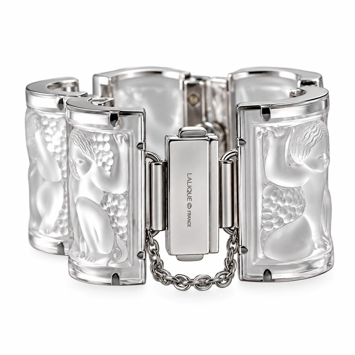 Lalique Nysa Clear Crystal Sterling Silver 5 Motif Bracelet 6640600
