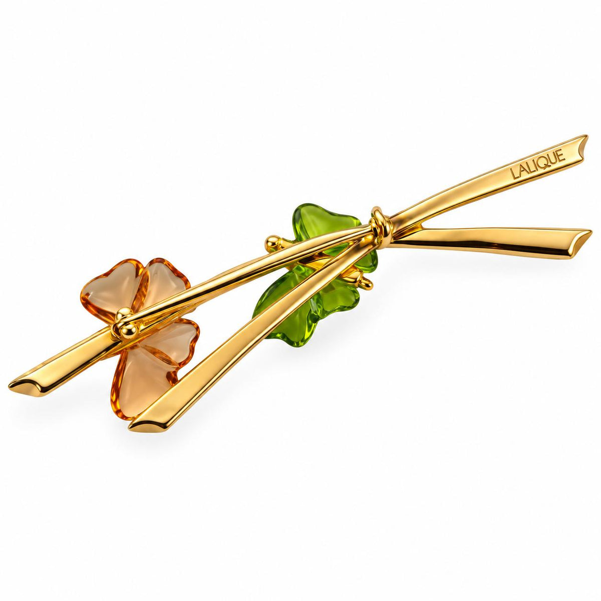 Lalique Papillon Amber Green Crystal Gold Plate Butterfly Brooch 7686400