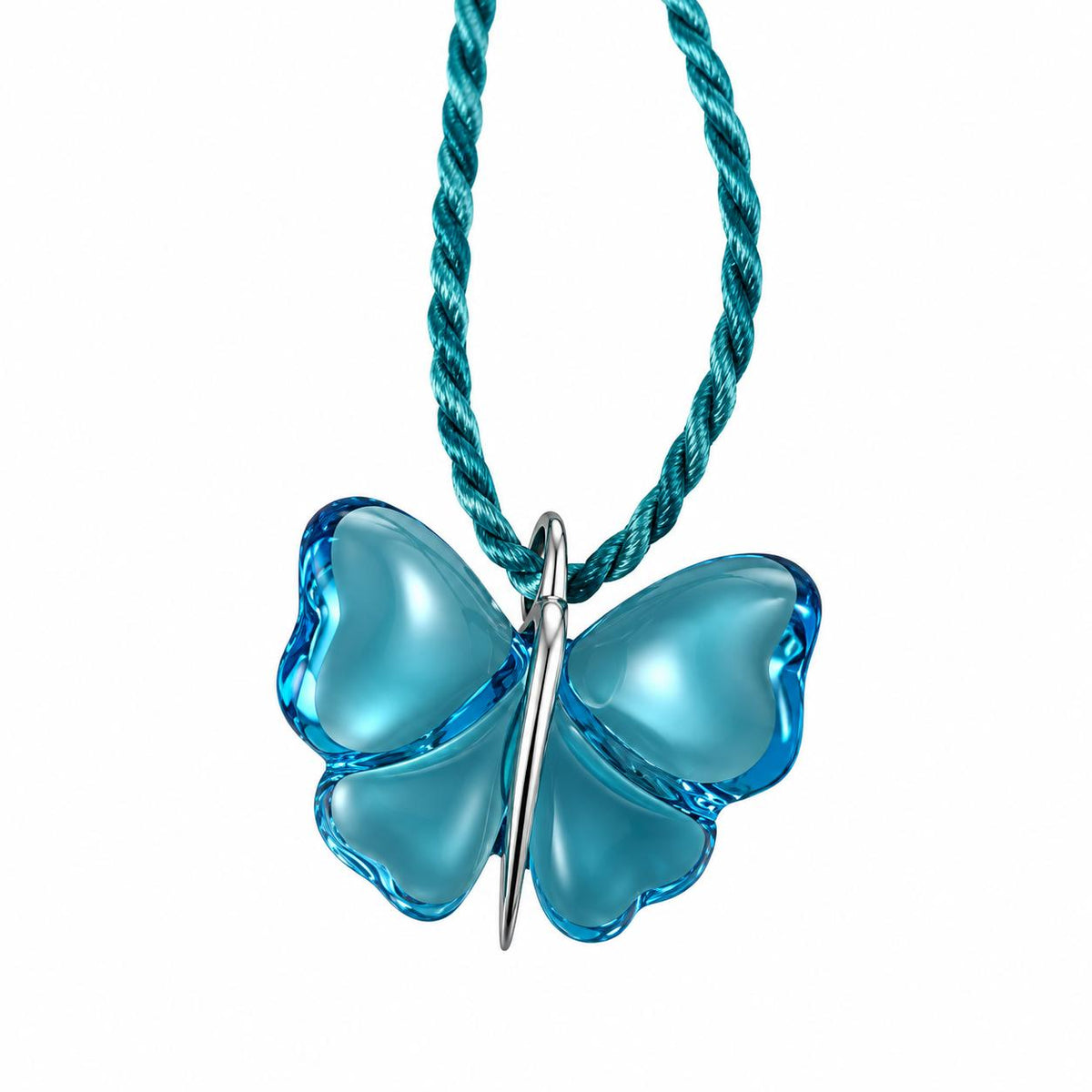 Lalique Papillon Light Blue Crystal Silver Butterfly Pendant Necklace 7680100