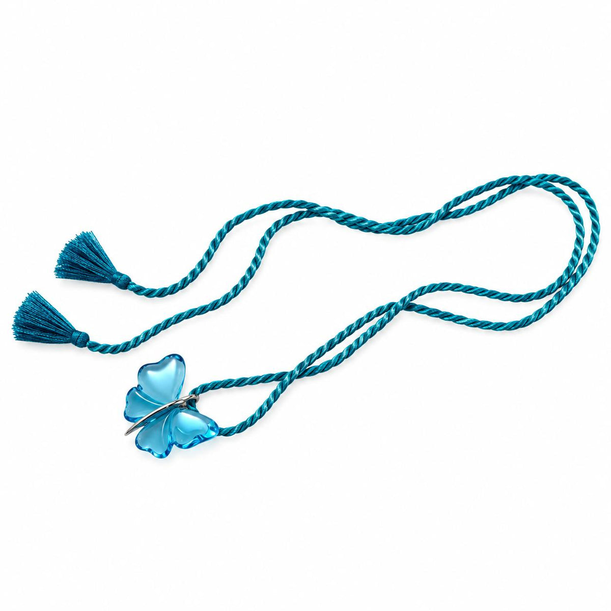 Lalique Papillon Light Blue Crystal Silver Butterfly Pendant Necklace 7680100