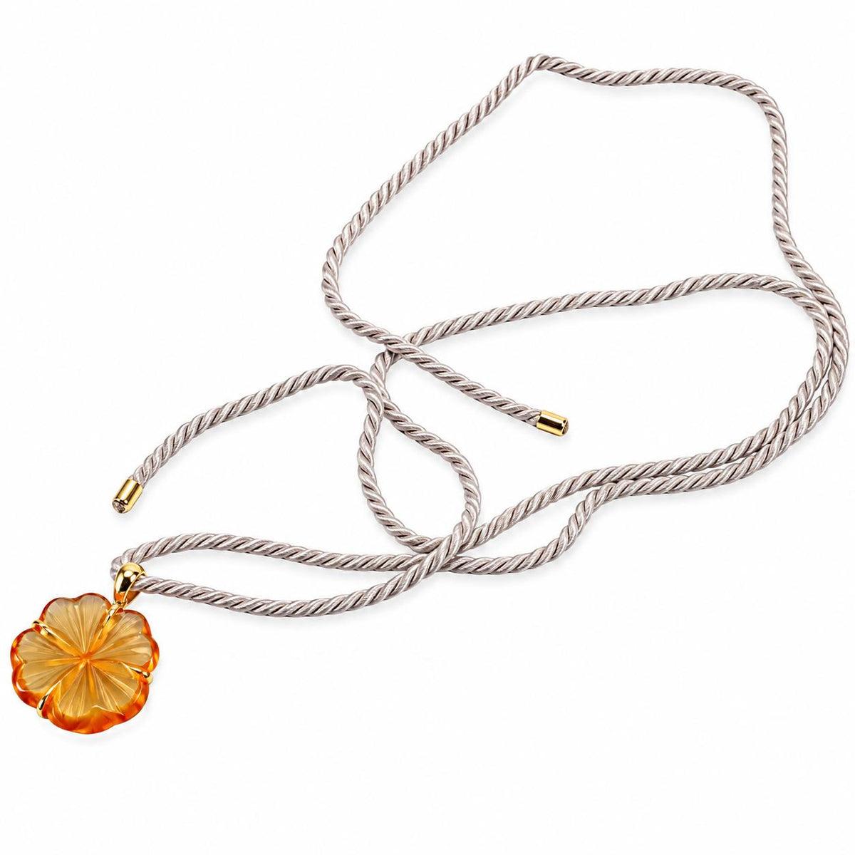 Lalique Bonheur Four Leaf Clover Crystal Gold Plated Pendant Necklace 6705600