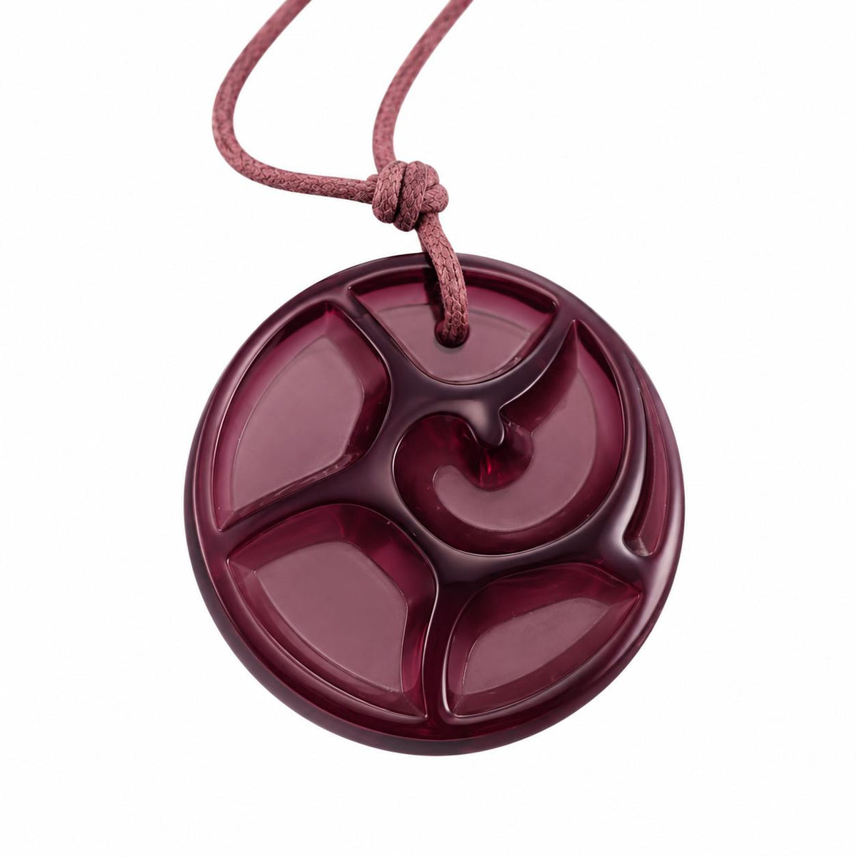 Lalique Tourbillons Swirl Purple Crystal Pendant Cord Necklace 7740500