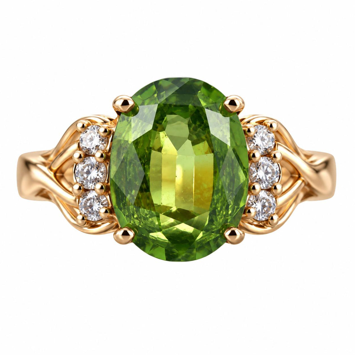 14k Yellow Gold Peridot Diamond Ring