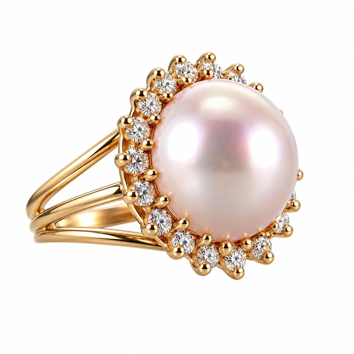 14k Yellow Gold Pearl Diamond Ring