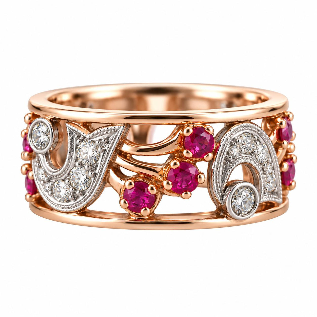 Retro 14k Gold Diamond Ruby Band Ring