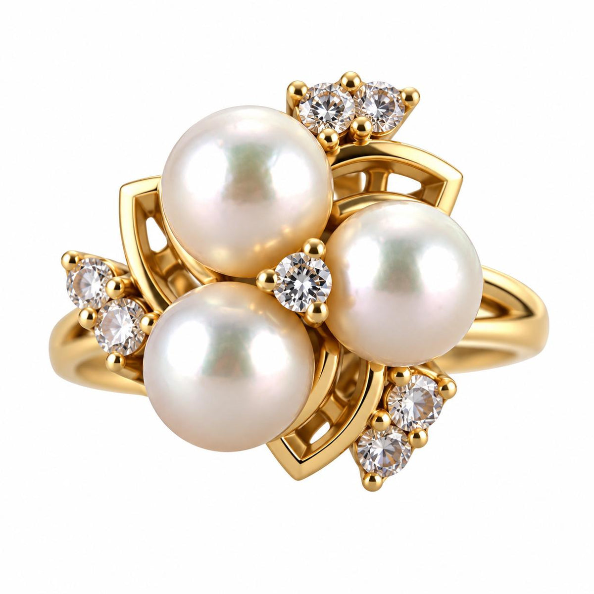 14k Yellow Gold Diamond Pearl Ring