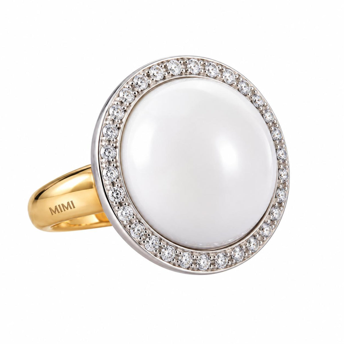 Mimi Milano Gold Diamond White Agate Ring