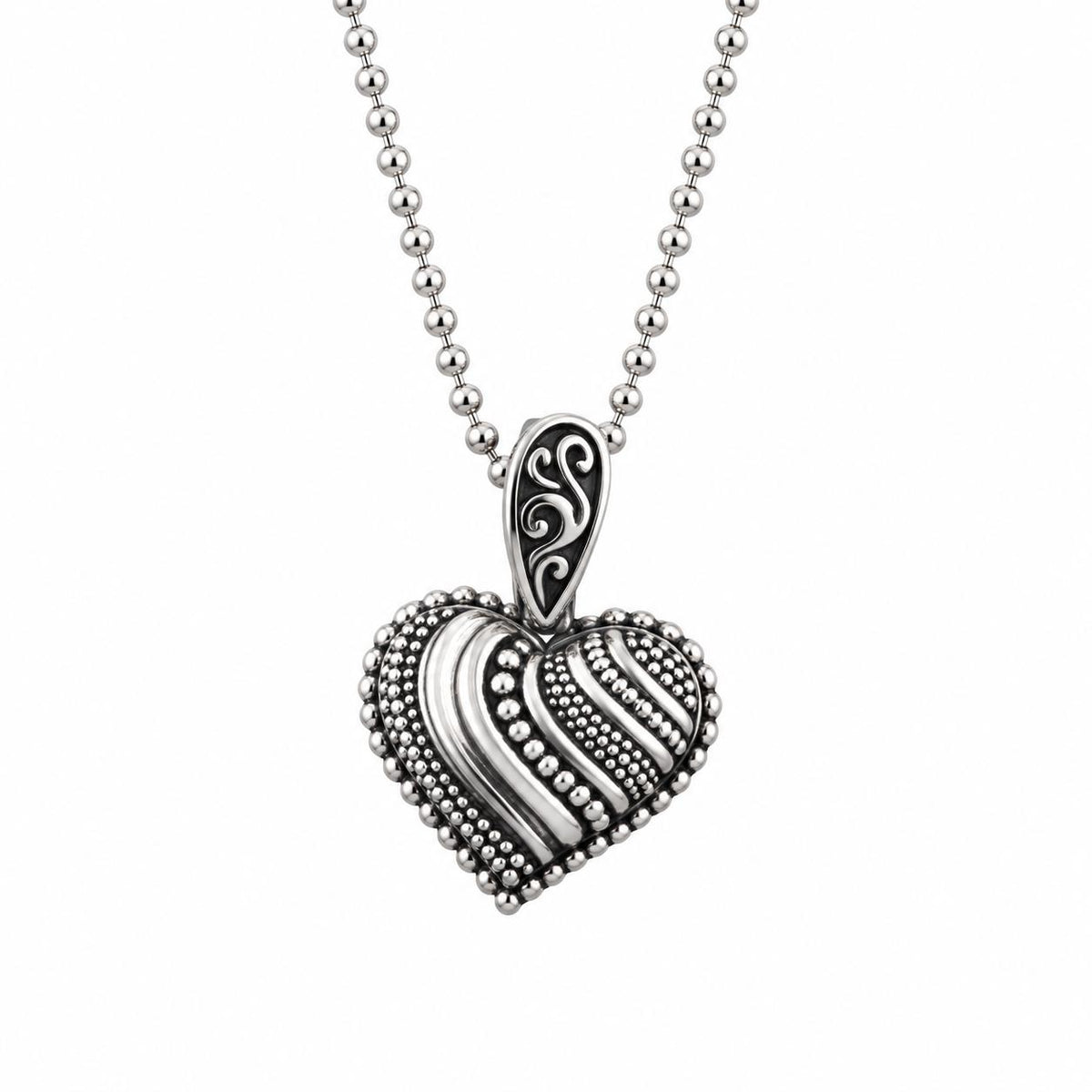 Lagos Sterling Silver Heart Pendant Beaded Chain Necklace