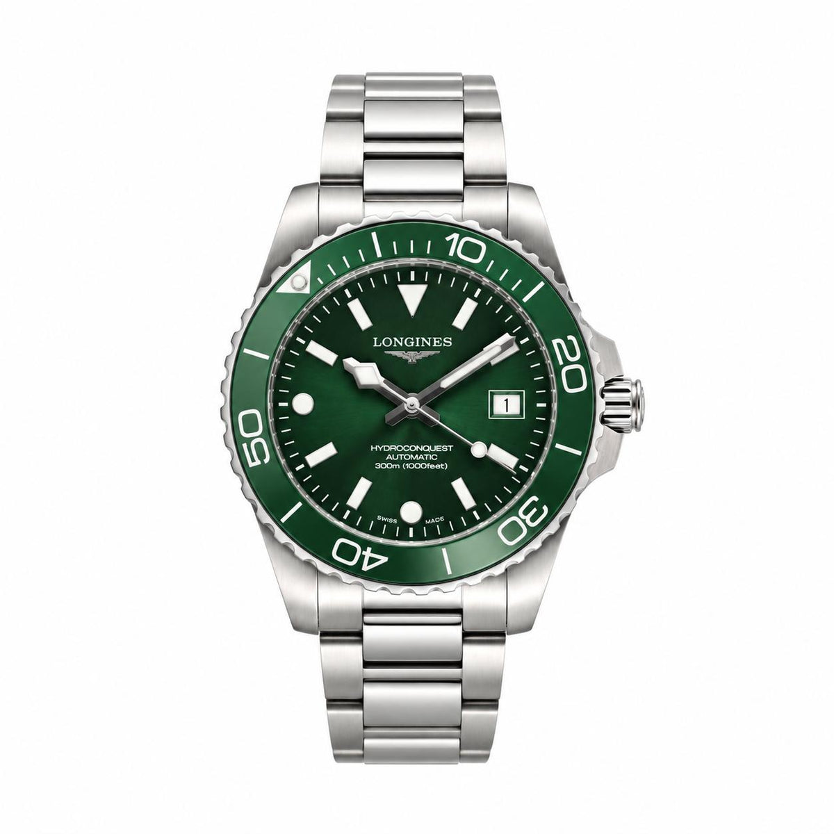 Longines Hydroconquest GMT Green Steel Automatic Watch L37884066
