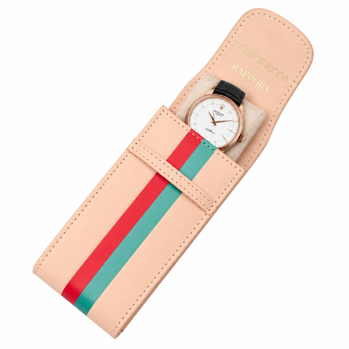 Rapport London La Californienne Vegan Leather Single Watch Pouch In Red/Turquois