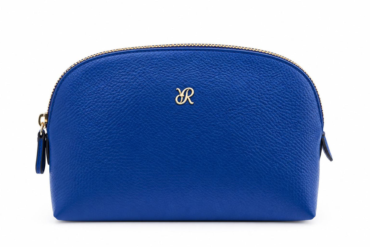 Rapport London Blue Leather Large Makeup Pouch