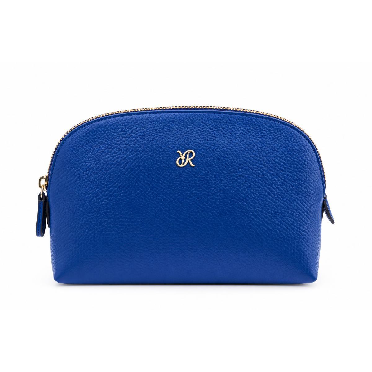Rapport London Blue Leather Large Makeup Pouch