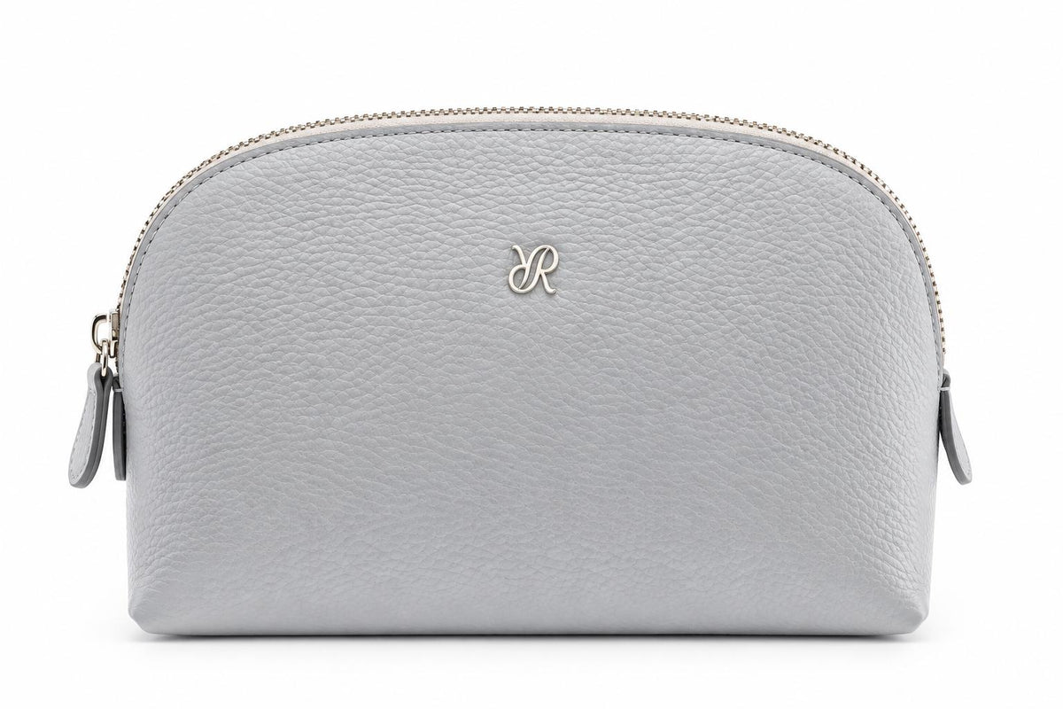 Rapport London Grey Leather Large Makeup Pouch