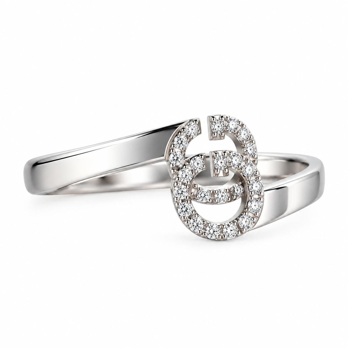 18k Gucci Running GG White Gold Diamond Ring Retail $1650