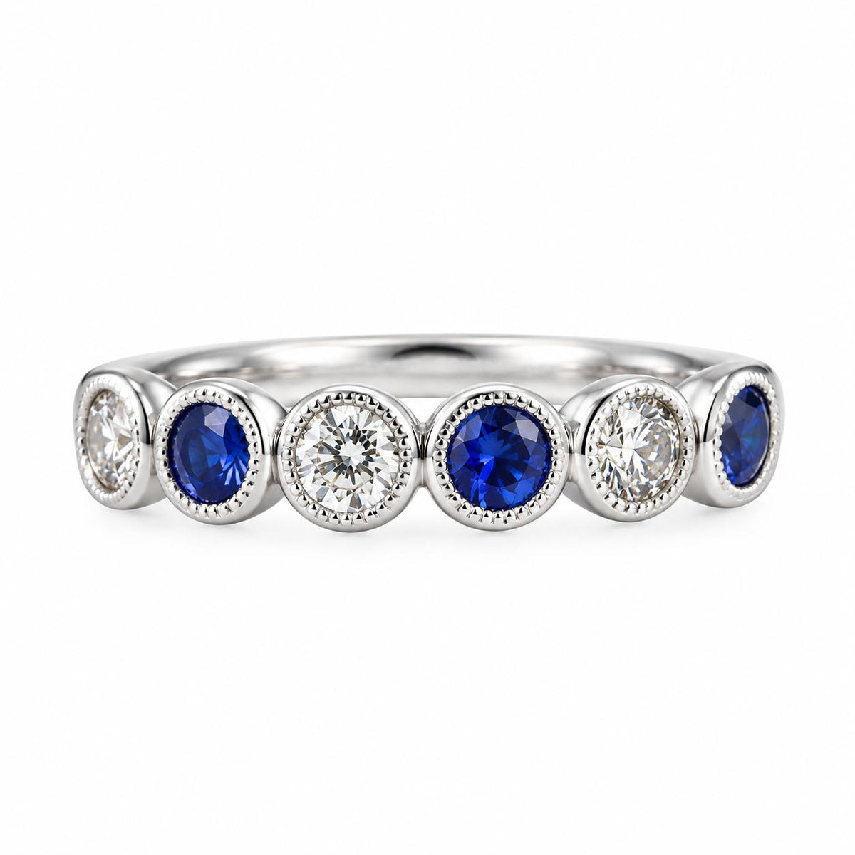 Memoire Toujours 18k Gold Diamond Sapphire Half Band Ring