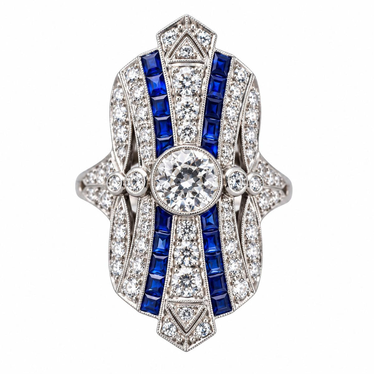 Platinum 2.41ctw Old European Diamond Sapphire Ring