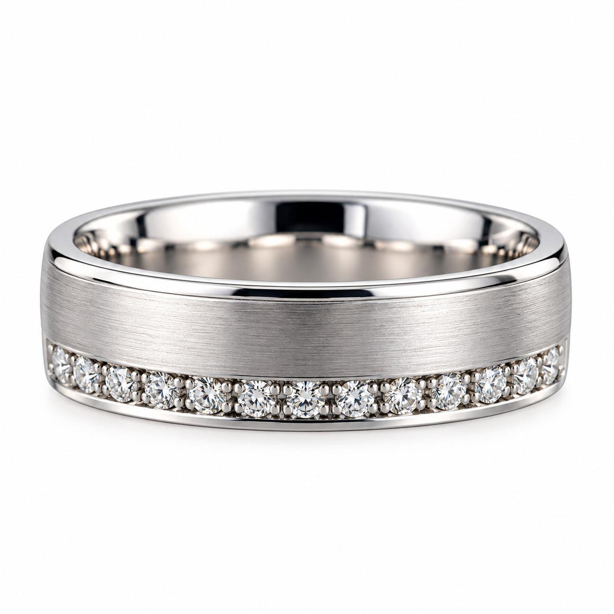 Bucherer 18k White Gold Diamond Wedding Band Ring