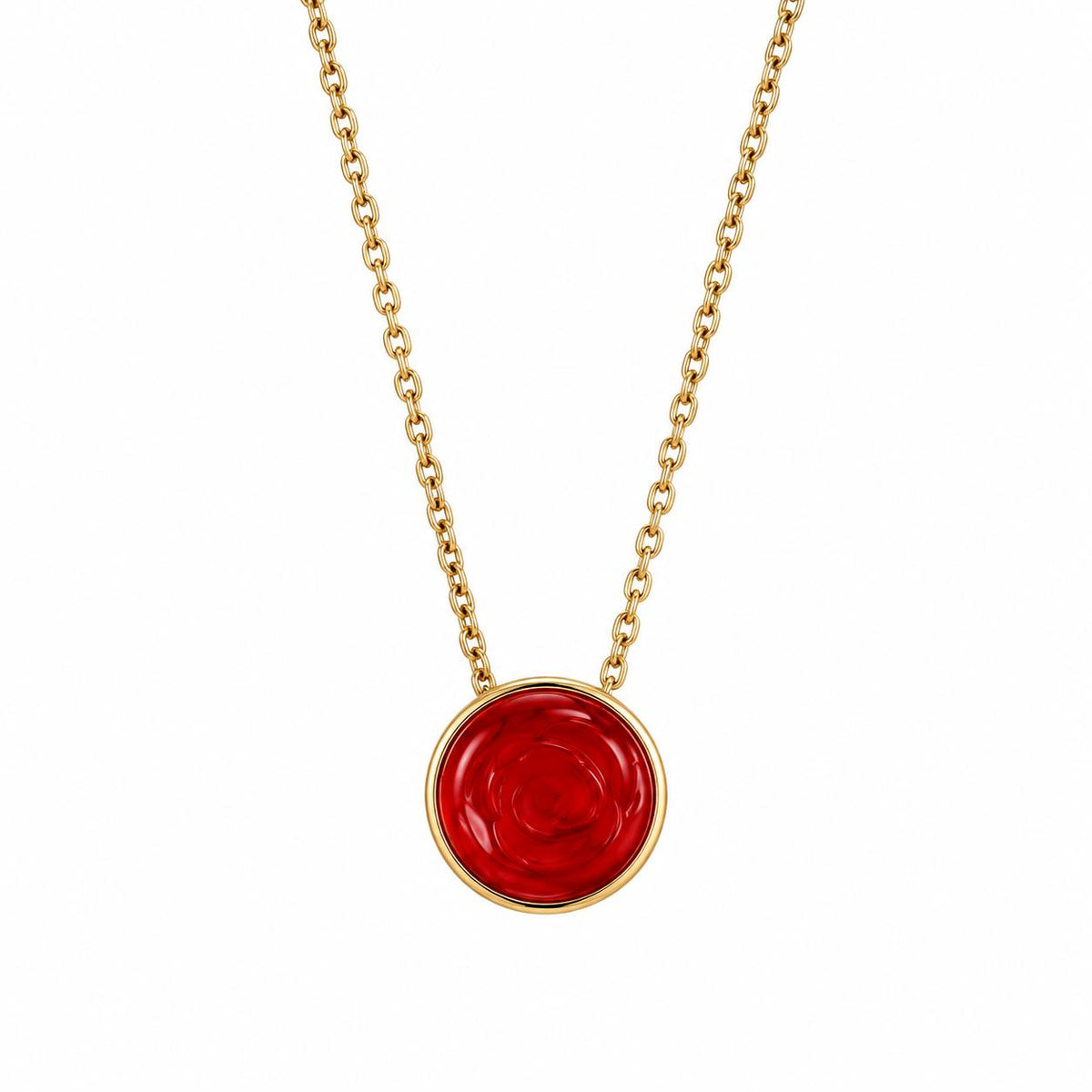 Lalique Pivoine Peony Flower Red Crystal Gold Plate Pendant Necklace 10706000