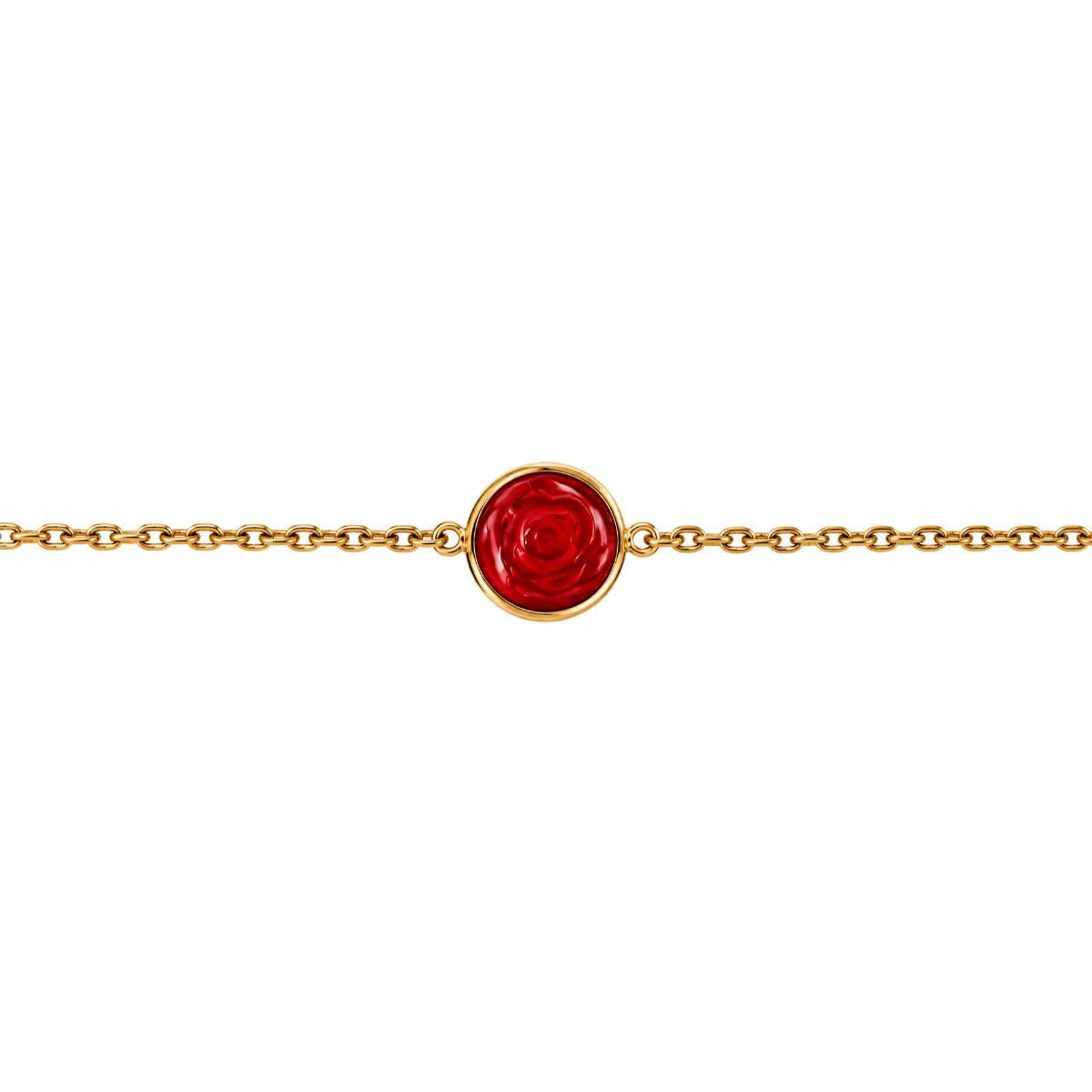 Lalique Pivoine Peony Flower Red Crystal Gold Plate Bracelet 10706100