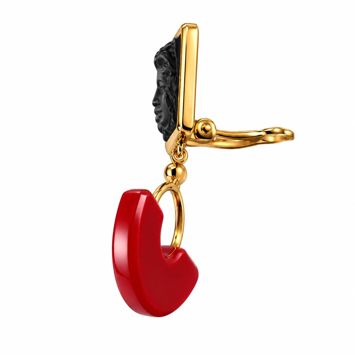 Lalique Arethuse Black Crystal Red Resin Vermeil Silver Clip Earrings 10700100