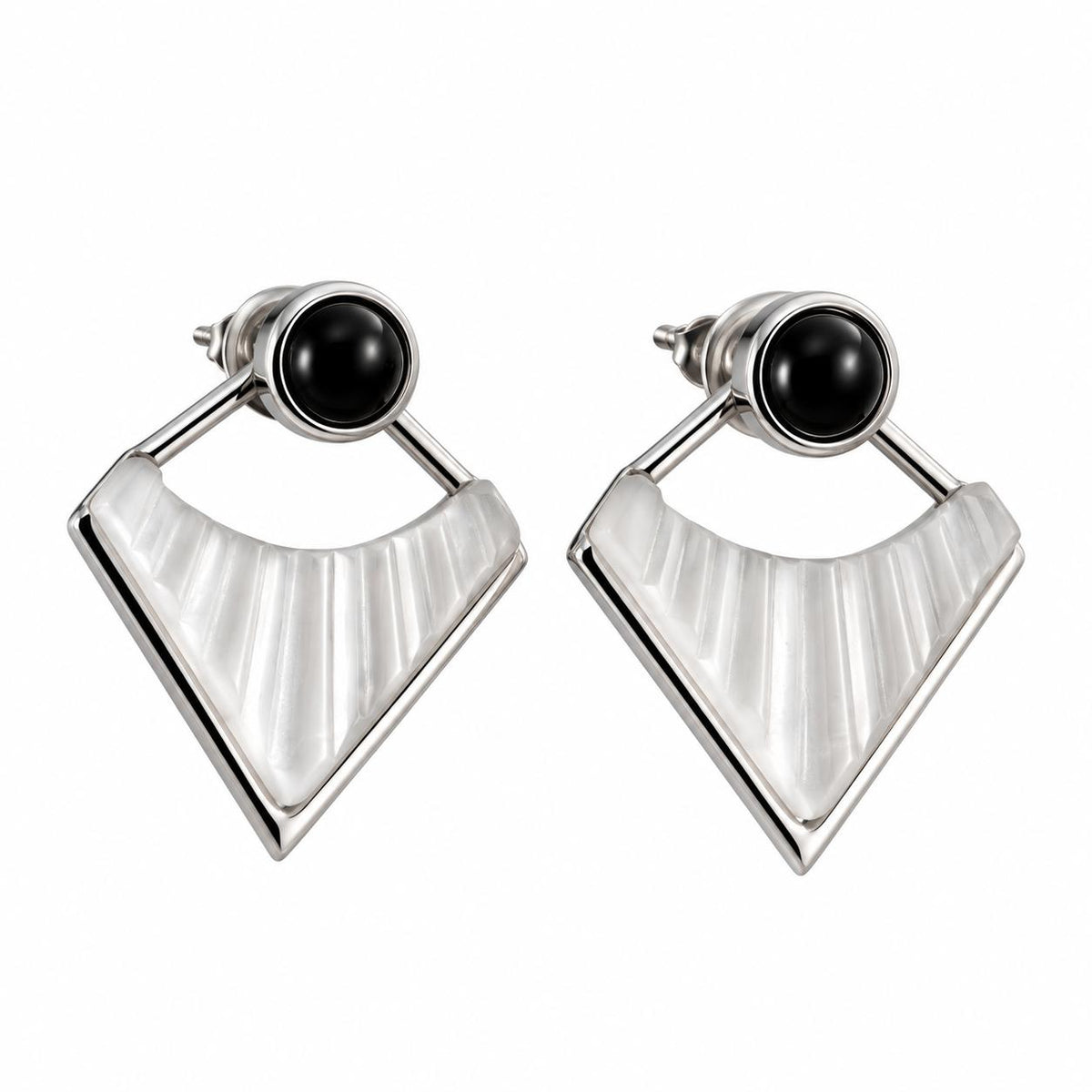 Lalique 1925 Clear Black Crystal Silver Plate Earrings 10680600