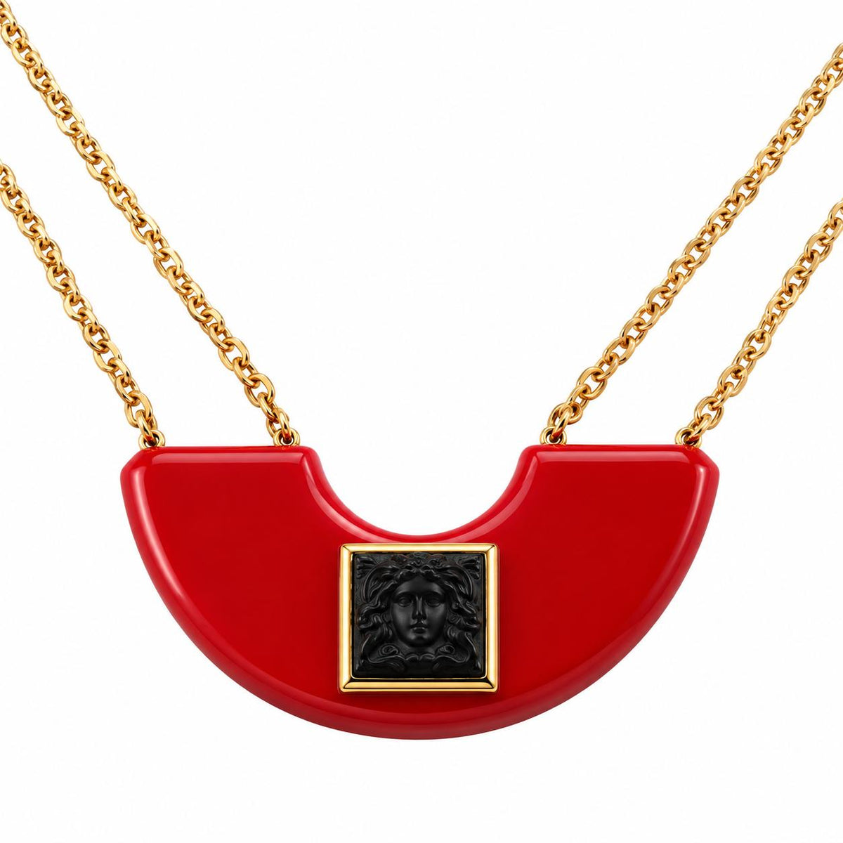 Lalique Arethuse Black Crystal Resin Vermeil Pendant Chain Necklace 10698500