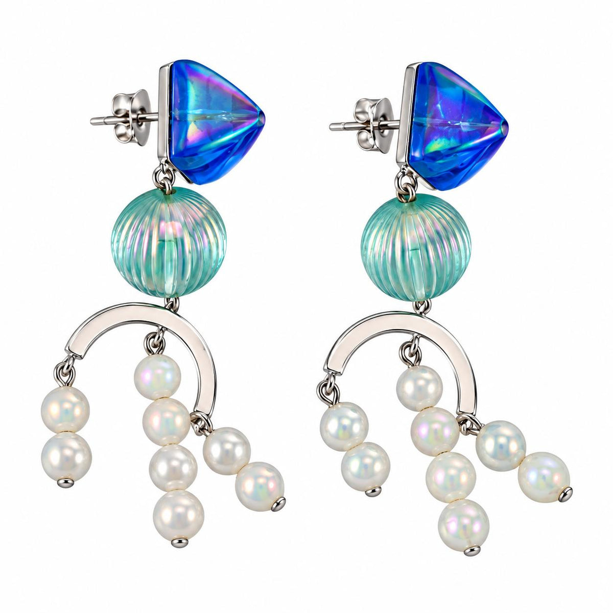 Lalique Charmante Blue Crystal Sterling Silver Dangle Earrings 10393200