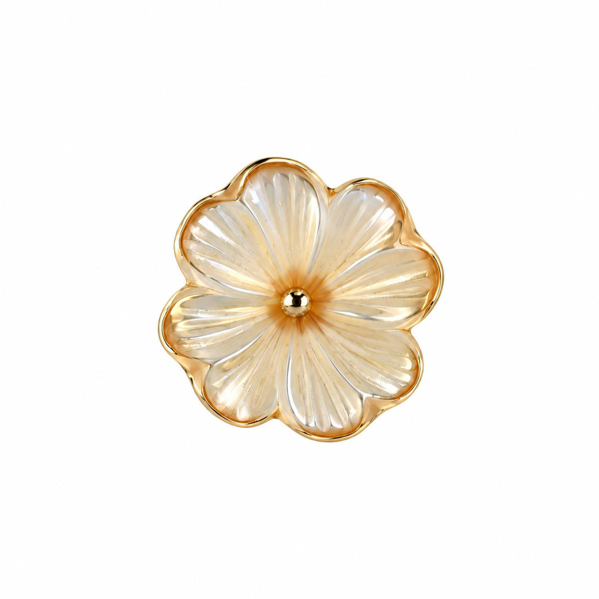 Lalique Bonheur Four Leaf Clover Yellow Crystal Vermeil Silver Ring 10423000