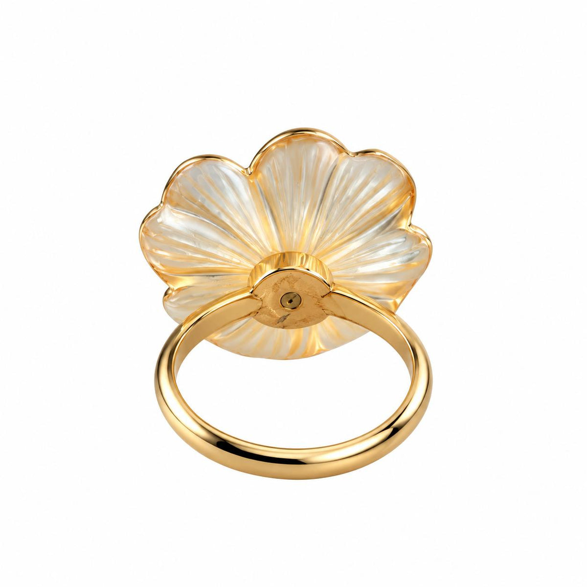 Lalique Bonheur Four Leaf Clover Yellow Crystal Vermeil Silver Ring 10423000