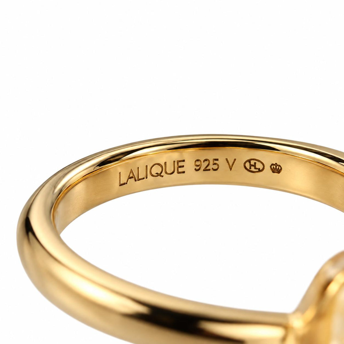 Lalique Bonheur Four Leaf Clover Yellow Crystal Vermeil Silver Ring 10423000