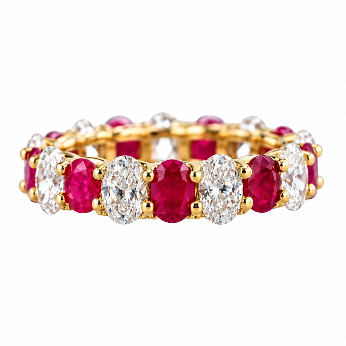 Solid 14k Gold Lab Grown Diamond Ruby Eternity Wedding Band Ring