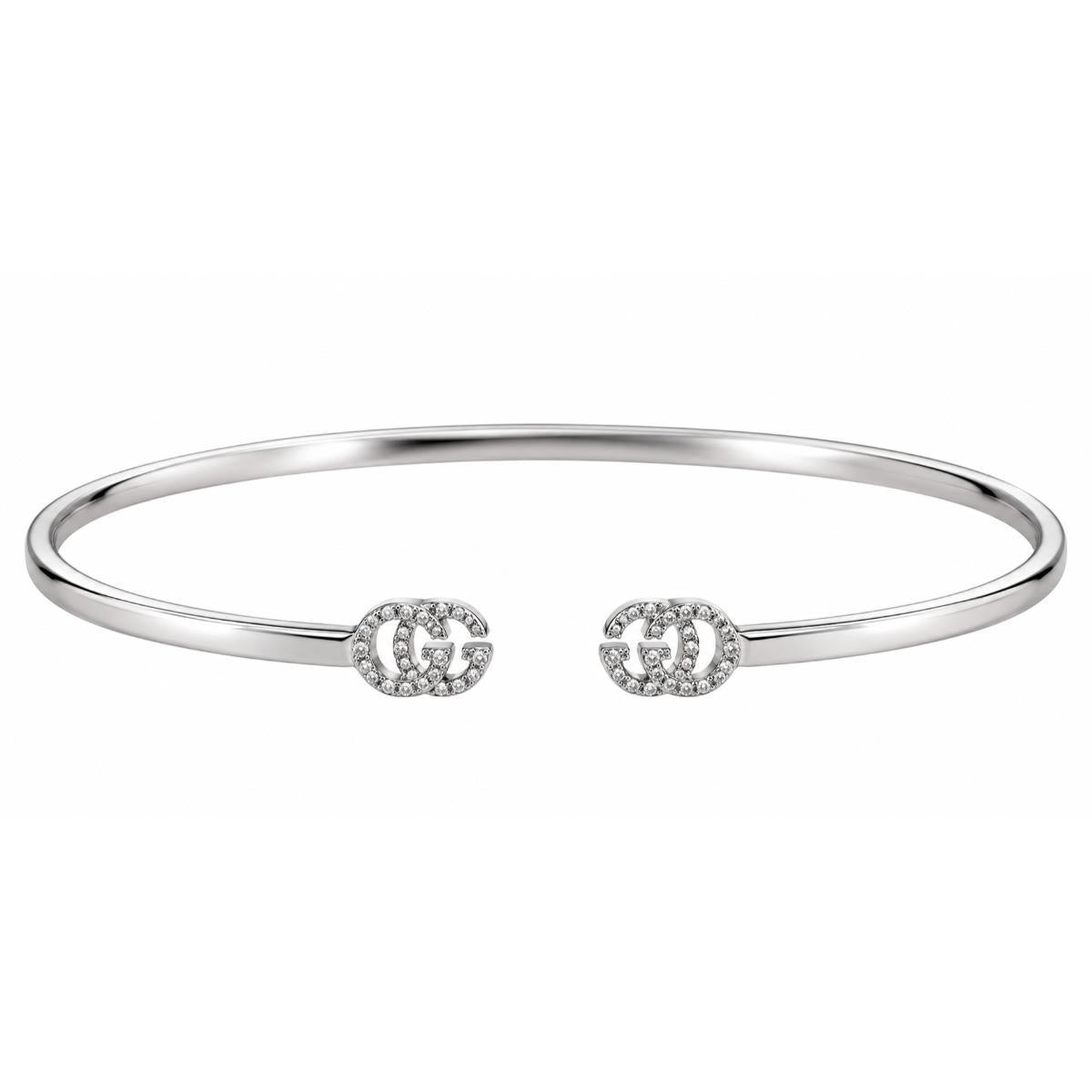 18k White Gold Gucci Running G Diamond Cuff Bracelet Retail $3250