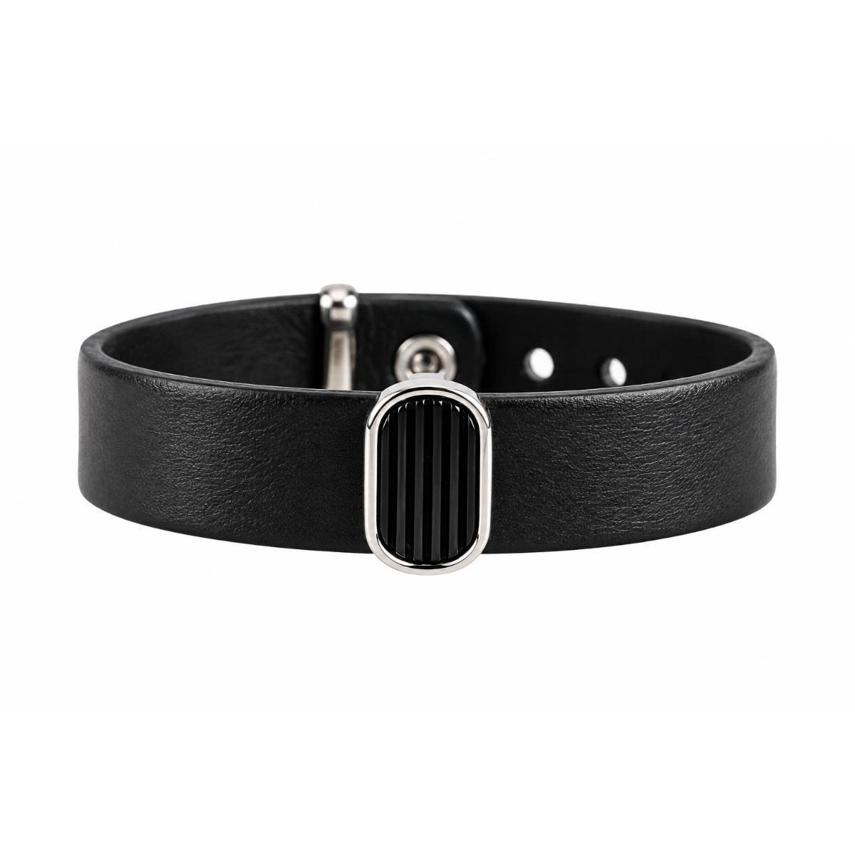 Lalique L'Homme Alpha Man Black Crystal Sterling Leather Bracelet 10683100