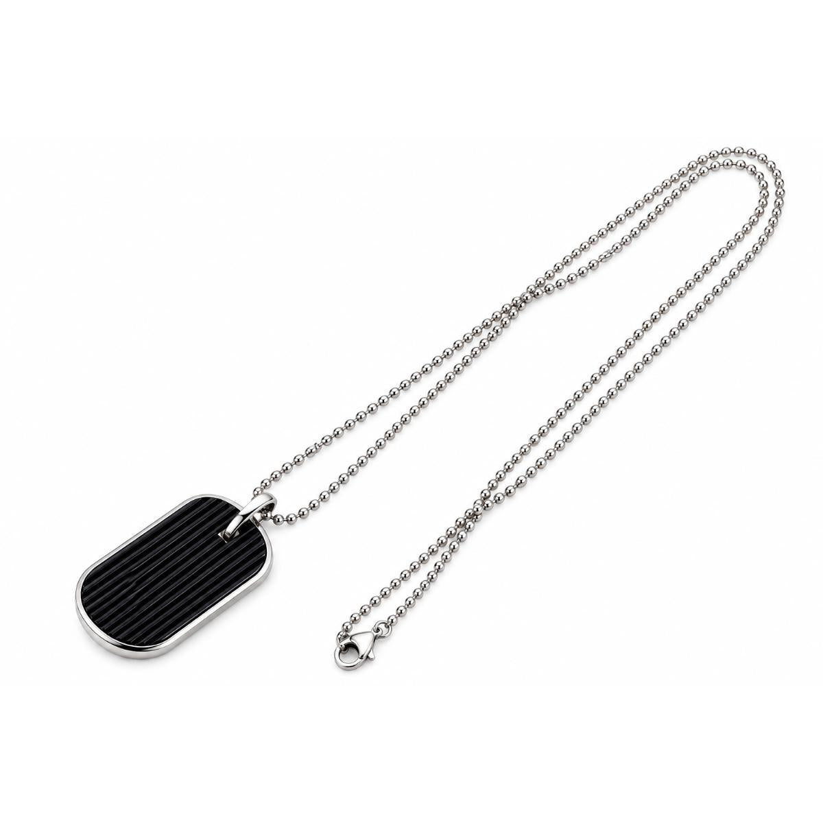 Lalique L'Homme Alpha Man Black Crystal Sterling Tag Pendant Necklace 10683000