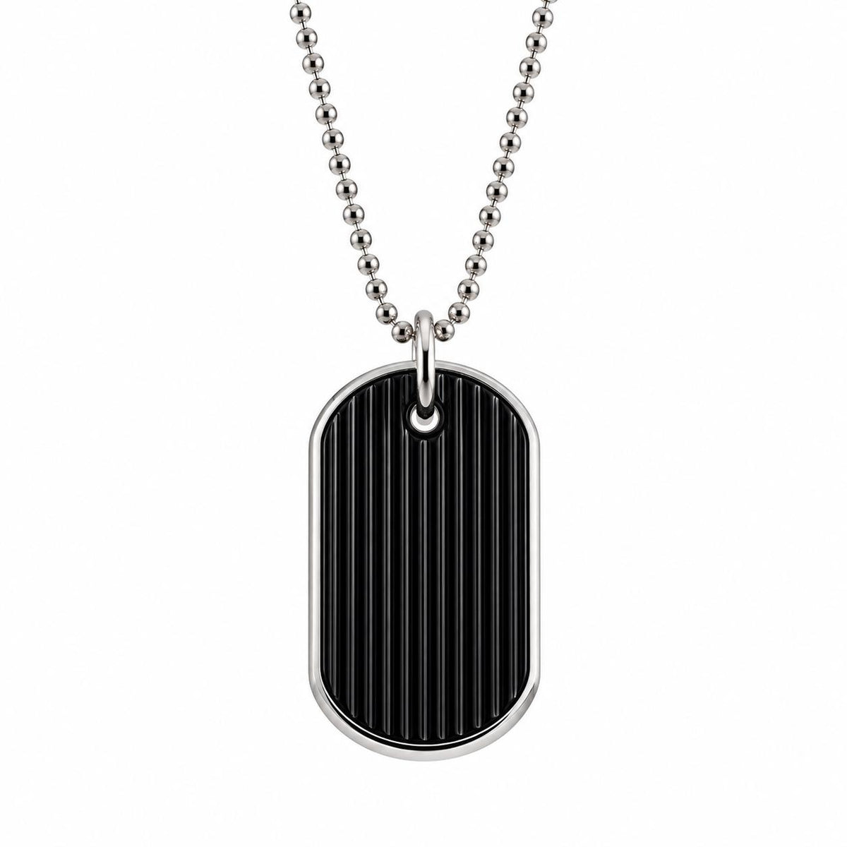 Lalique L'Homme Alpha Man Black Crystal Sterling Tag Pendant Necklace 10683000