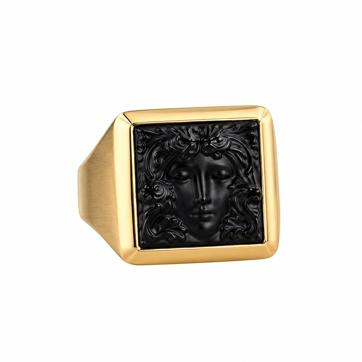 Lalique Arethuse Black Crystal Vermeil Silver Signet Ring 10697300