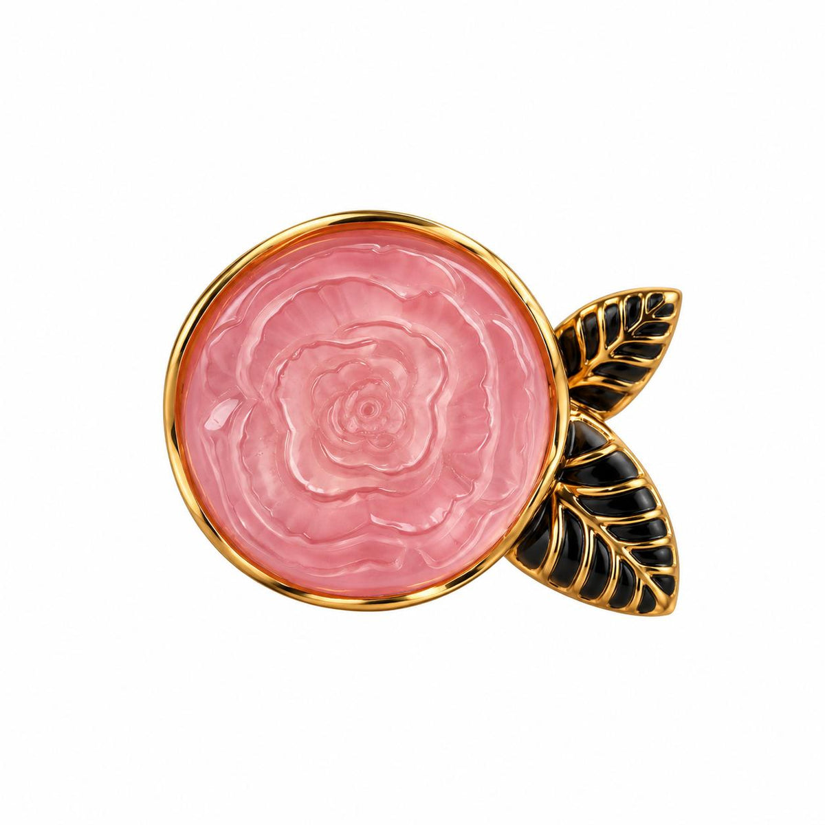 Lalique Pivoine Peony Flower Pink Crystal Gold Plate Ring 10707000