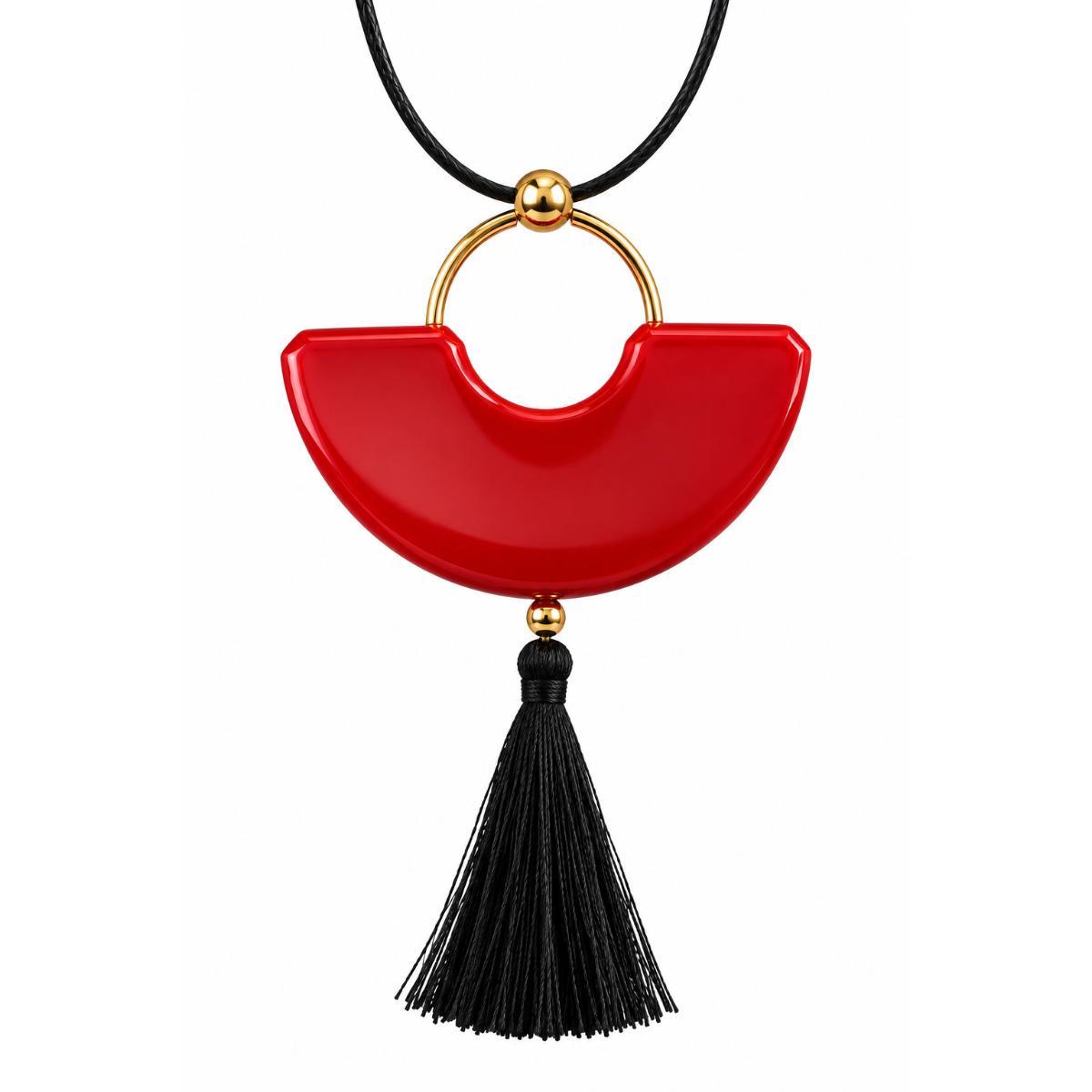 Lalique Arethuse Black Crystal Resin Vermeil Tassel Pendant Necklace 10698100